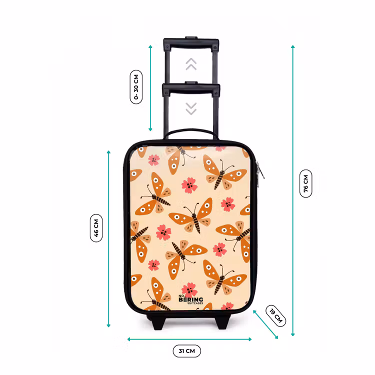 Valise enfant - Papillons orange et fleurs roses sur fond beige — 7