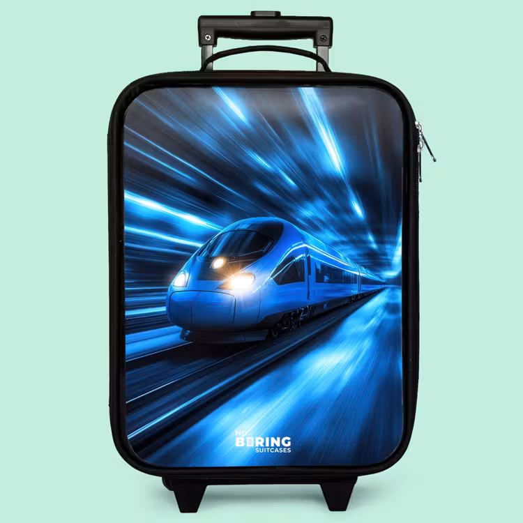 Valise enfant - Un train ultrarapide dans un tunnel bleu fluo — 3