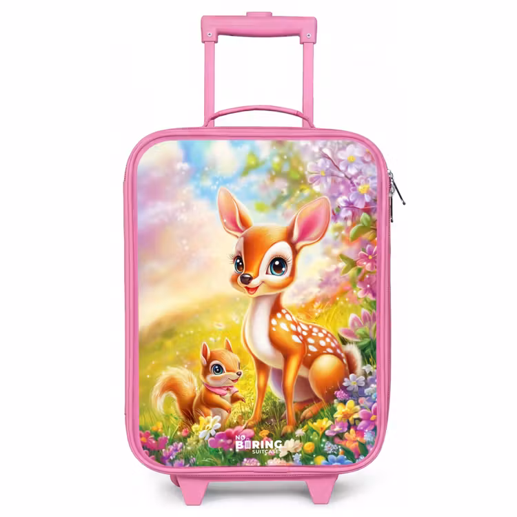 Valise enfant - Rose - Cerf et écureuil dans un champ de fleurs coloré — 1