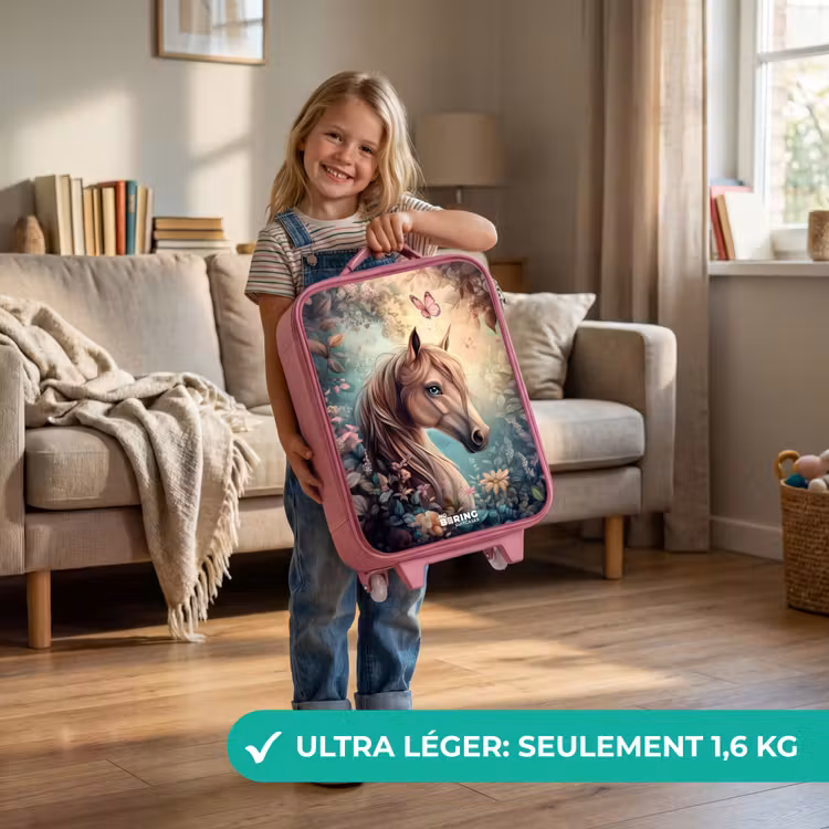 Valise enfant - Rose - Cheval avec papillons dans un jardin de fleurs — 3