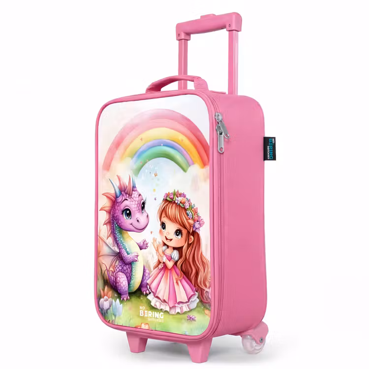 Valise enfant - Rose - Fille avec un dragon violet sous un arc-en-ciel — 8