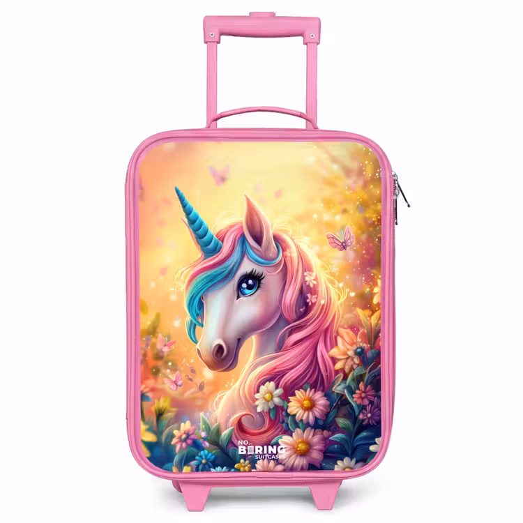 Valise enfant - Rose - Licorne avec fleurs colorées — 1