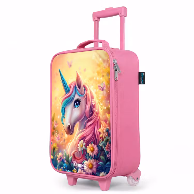 Valise enfant - Rose - Licorne avec fleurs colorées — 8