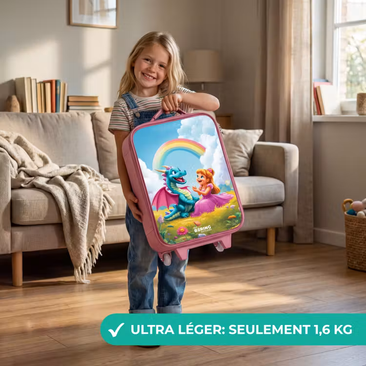 Valise enfant - Rose - Princesse et dino dans un monde coloré — 3