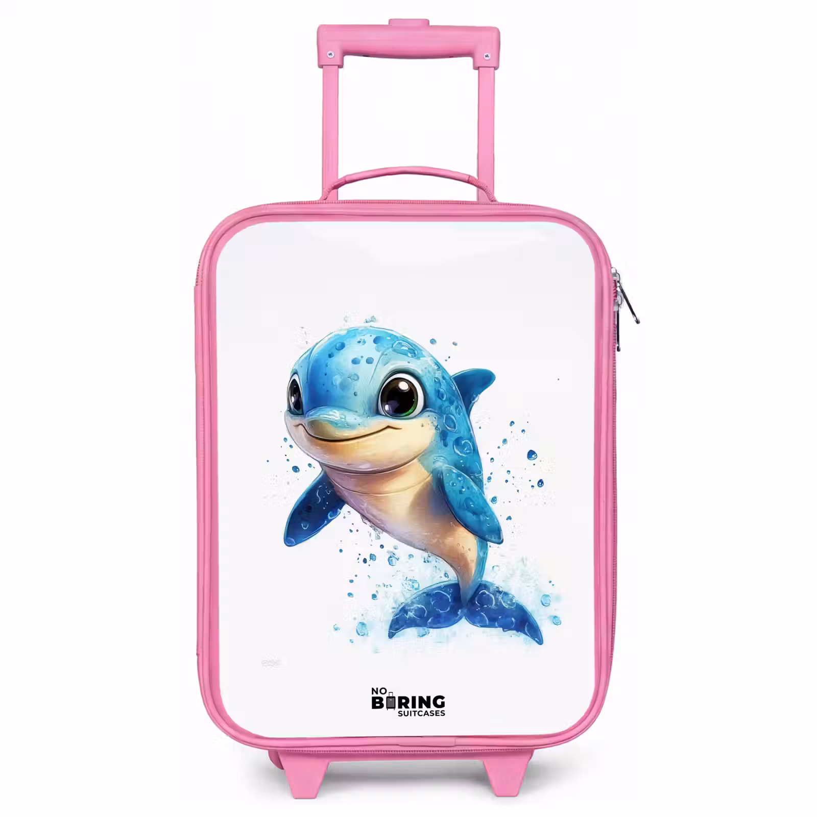 Valise enfant - Rose - Dauphin heureux avec gouttes d'eau sur blanc — 1