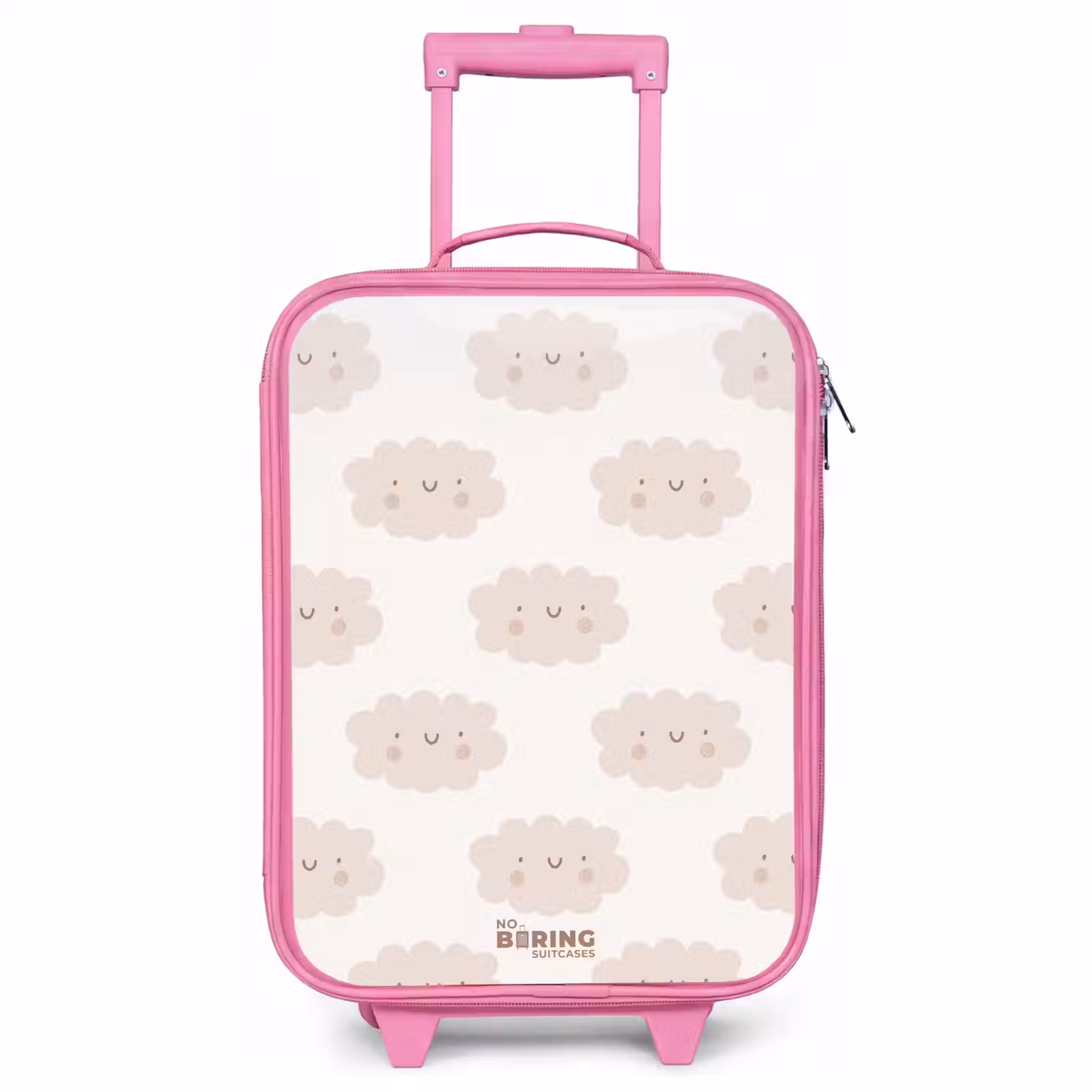 Valise enfant - Rose - Nuages joyeux avec visages sur fond crème — 1