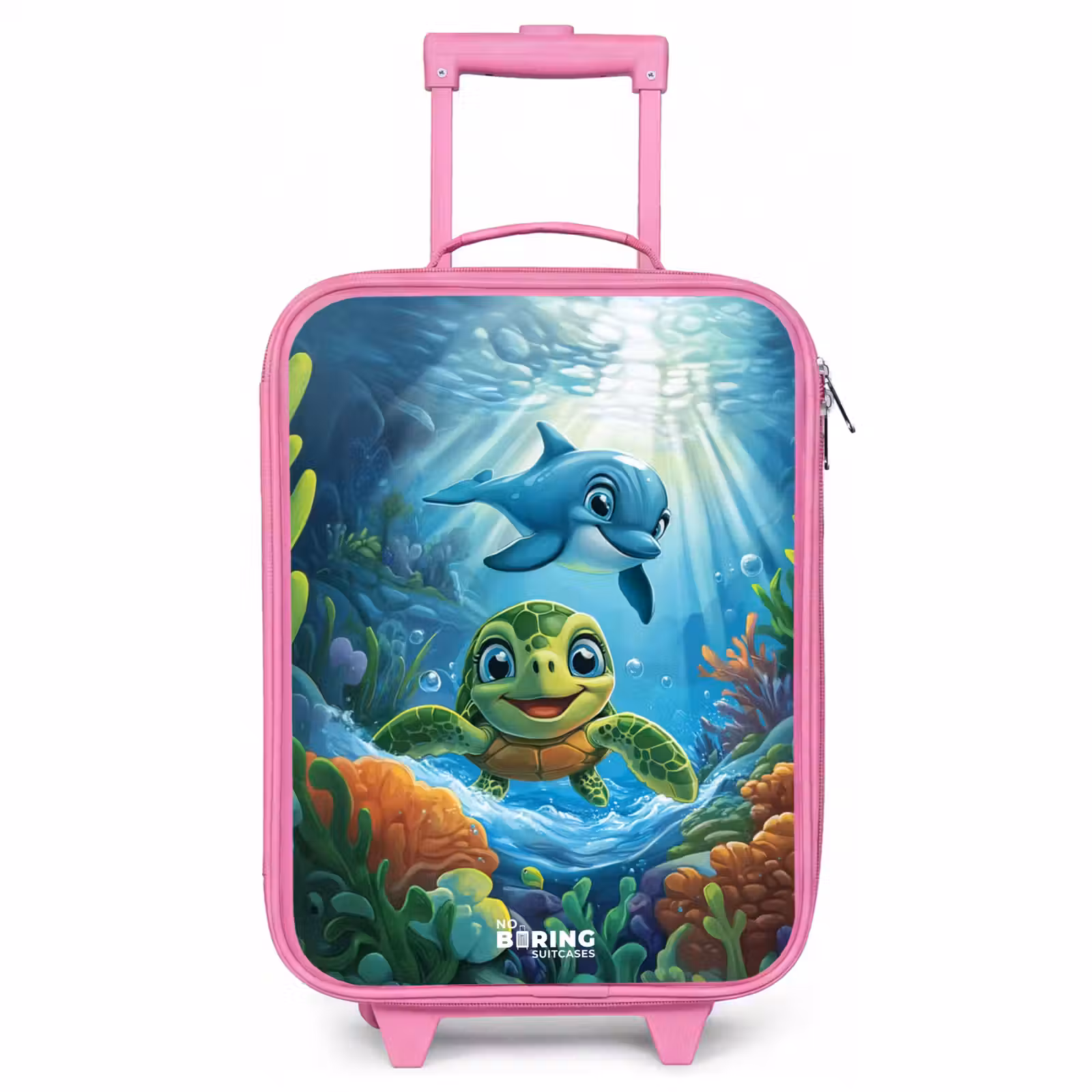 Valise enfant - Rose - Tortue et dauphin dans l'océan bleu — 1