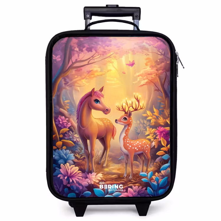 Valise enfant - Cheval et cerf dans une forêt rose de conte de fées — 1