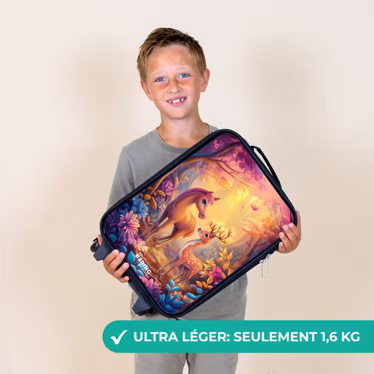 Valise enfant - Cheval et cerf dans une forêt rose de conte de fées — 2