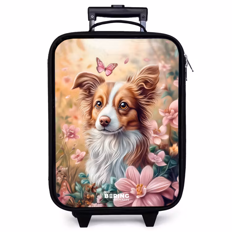 Valise enfant - Chien dans un champ de fleurs avec des papillons — 1