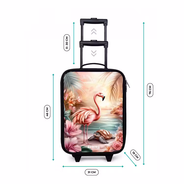 Valise enfant - Flamant et tortue sur une plage rose. — 7