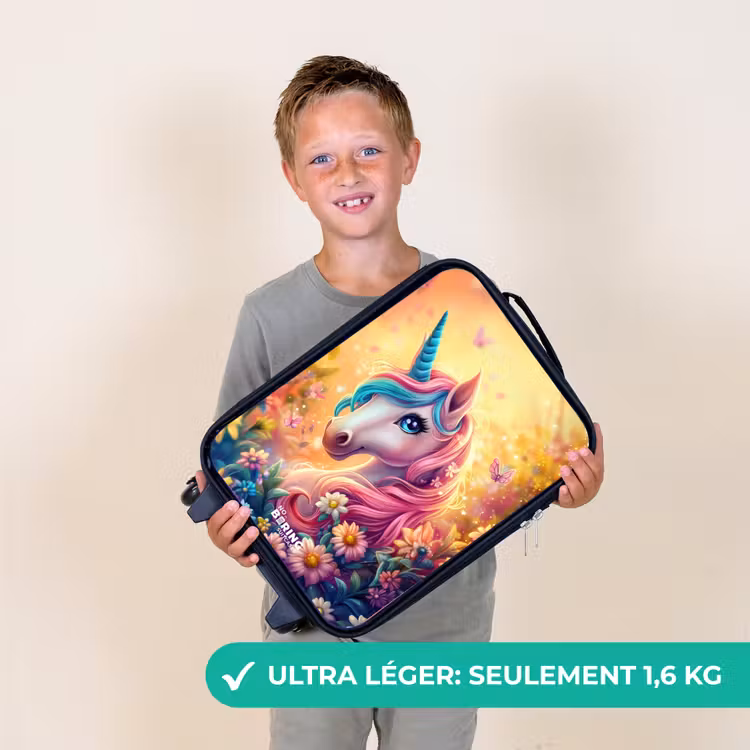 Valise enfant - Licorne avec fleurs colorées — 2