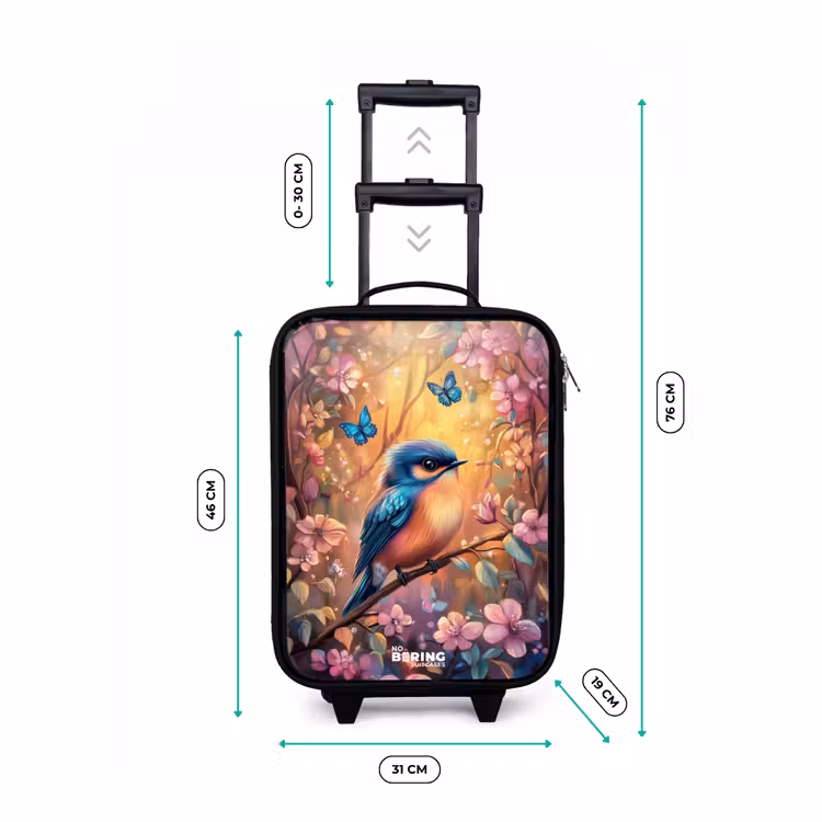 Valise enfant - Oiseau avec papillons dans une forêt colorée. — 7