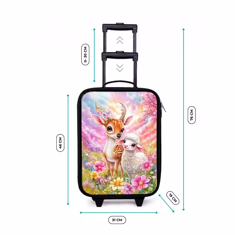 Valise enfant - Petit cerf avec un agneau dans un champ de fleurs pastel — 7