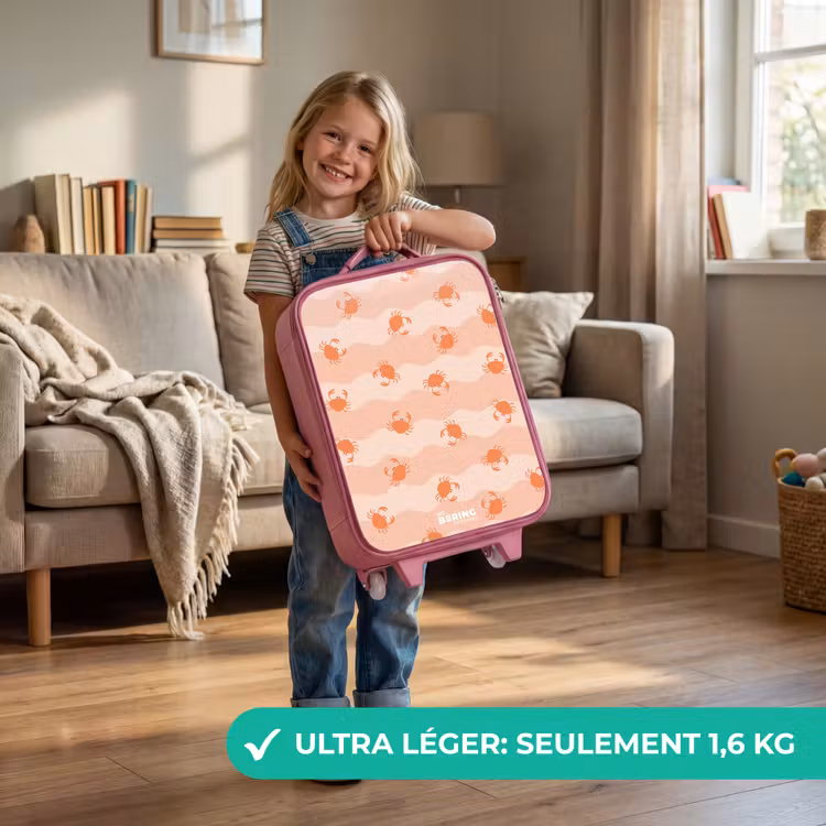 Valise enfant - Rose - Crabes orange sur fond ondulé — 3