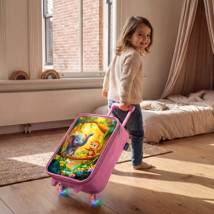 Valise enfant - Rose - Éléphant et singe dans une jungle colorée — 2