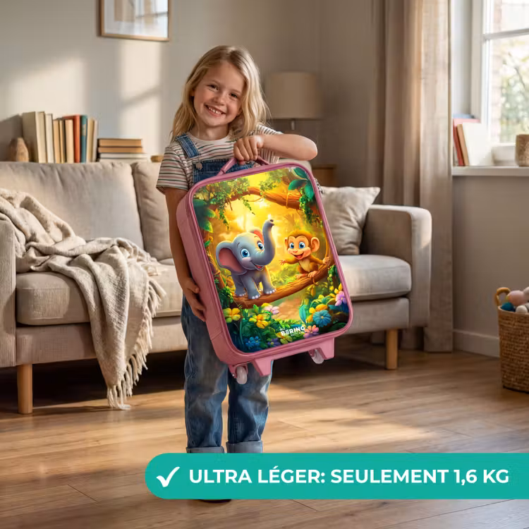 Valise enfant - Rose - Éléphant et singe dans une jungle colorée — 3
