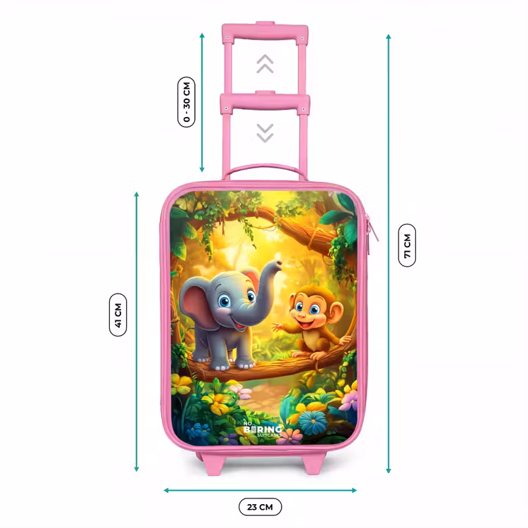 Valise enfant - Rose - Éléphant et singe dans une jungle colorée — 6