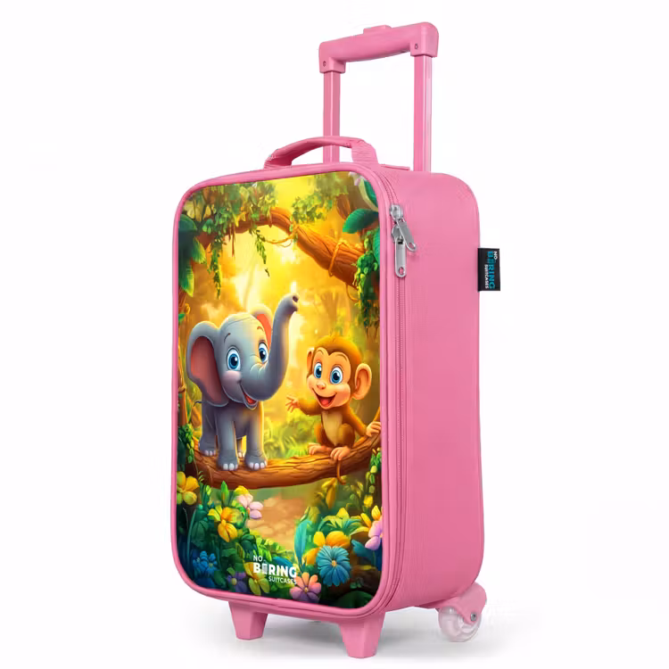 Valise enfant - Rose - Éléphant et singe dans une jungle colorée — 8
