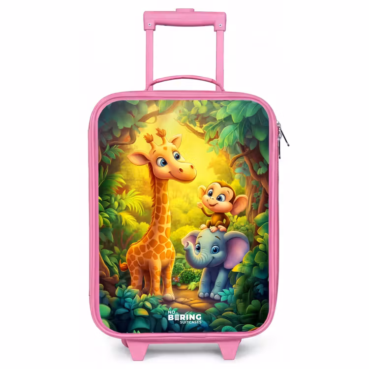 Valise enfant - Rose - Girafe, éléphant et singe dans la forêt — 1