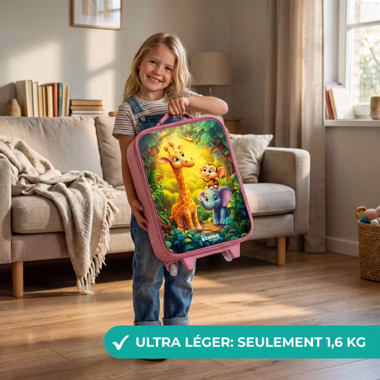 Valise enfant - Rose - Girafe, éléphant et singe dans la forêt — 3