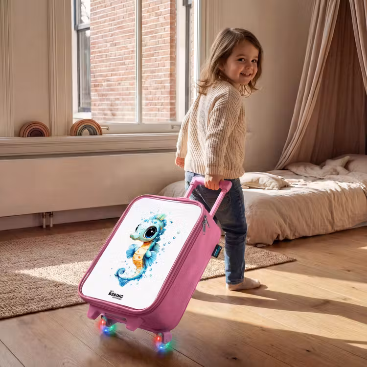 Valise enfant - Rose - Hippocampe bleu avec de grands yeux et des bulles — 2