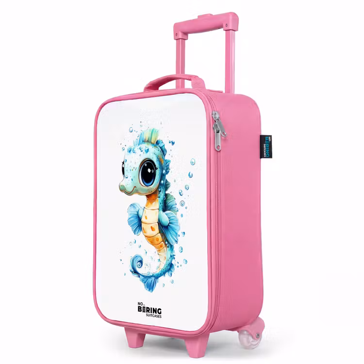 Valise enfant - Rose - Hippocampe bleu avec de grands yeux et des bulles — 8