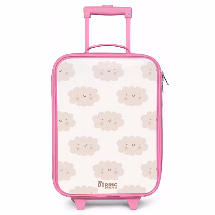 Valise enfant - Rose - Nuages joyeux avec visages sur fond crème — 1