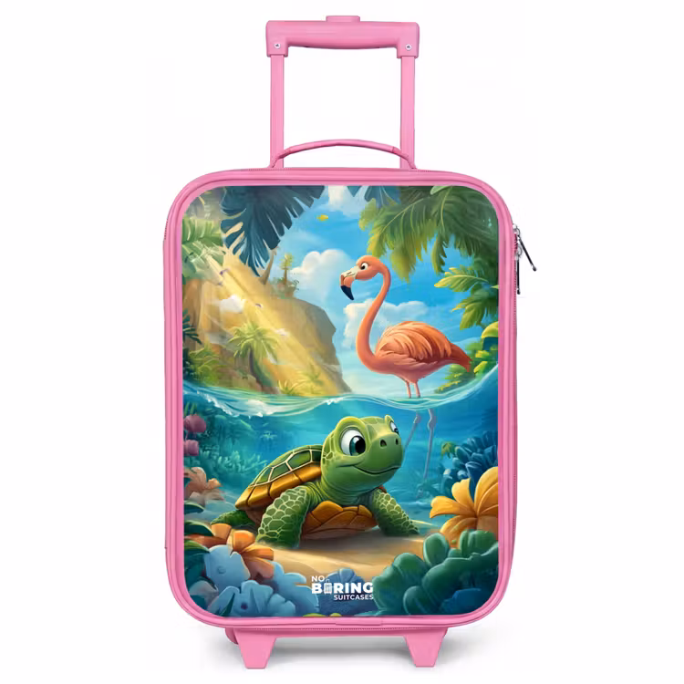Valise enfant - Rose - Tortue dans l'eau tropicale avec flamant rose — 1