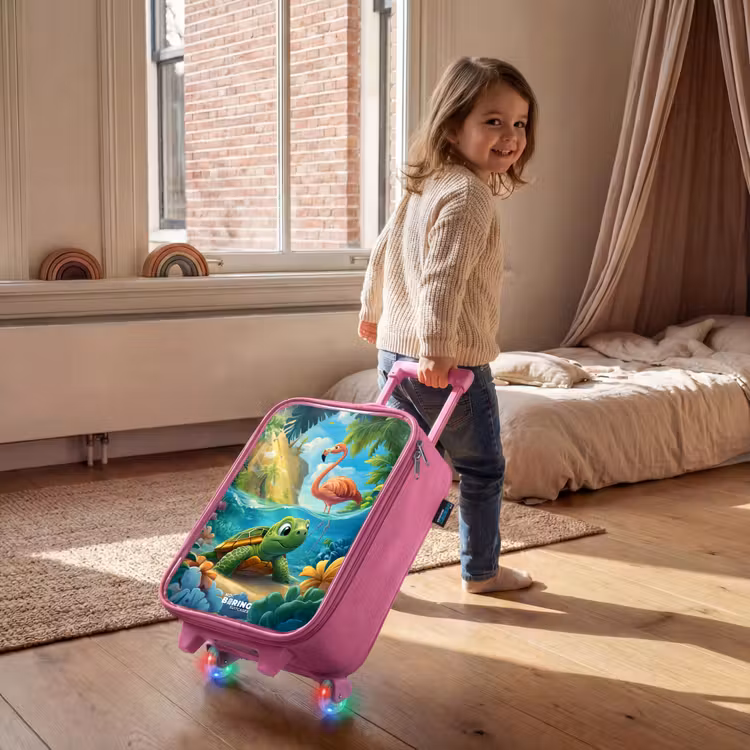 Valise enfant - Rose - Tortue dans l'eau tropicale avec flamant rose — 2