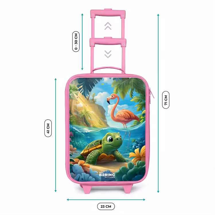 Valise enfant - Rose - Tortue dans l'eau tropicale avec flamant rose — 6
