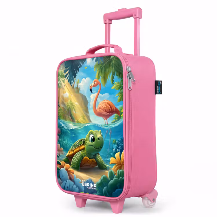Valise enfant - Rose - Tortue dans l'eau tropicale avec flamant rose — 8