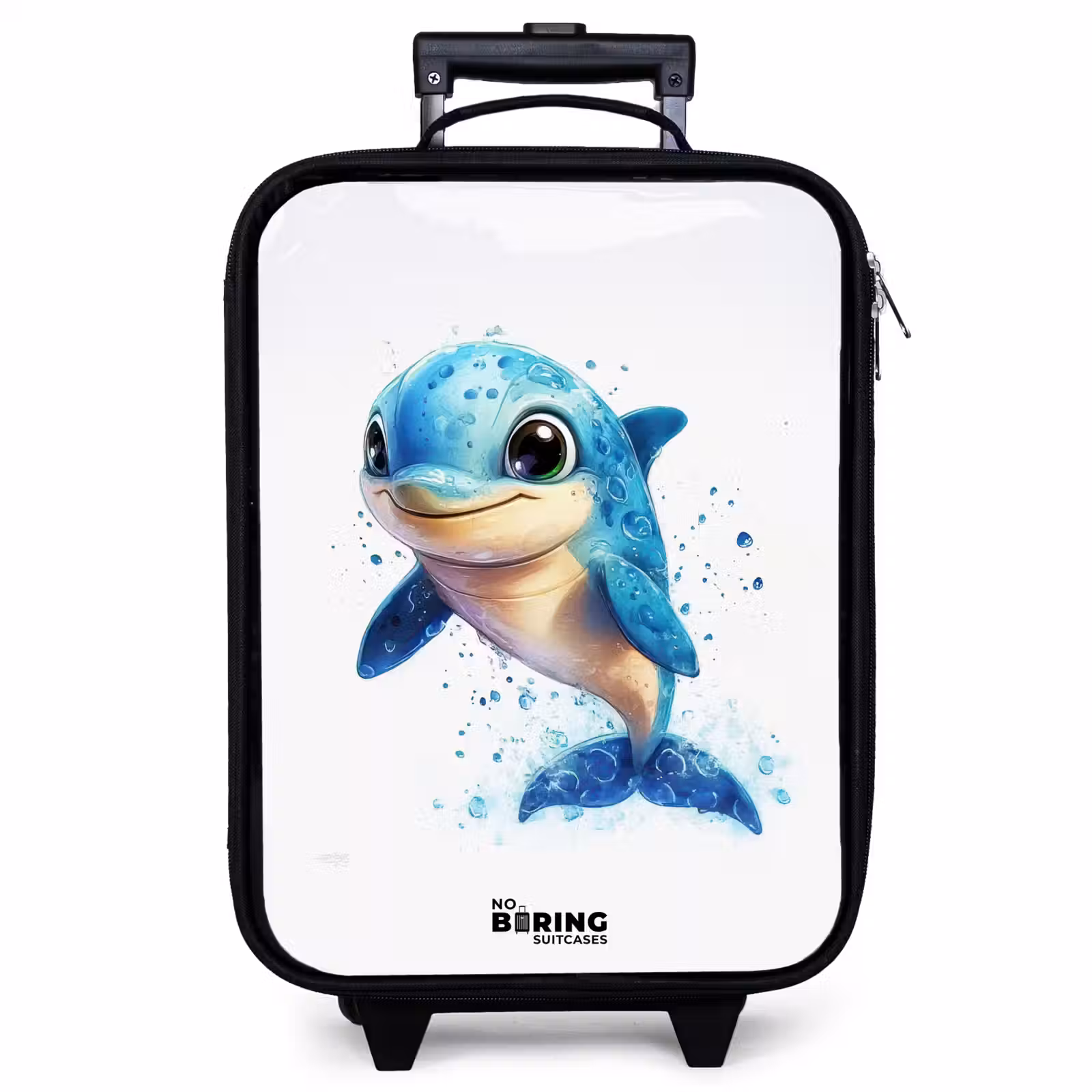 Valise enfant - Dauphin heureux avec gouttes d'eau sur blanc — 1
