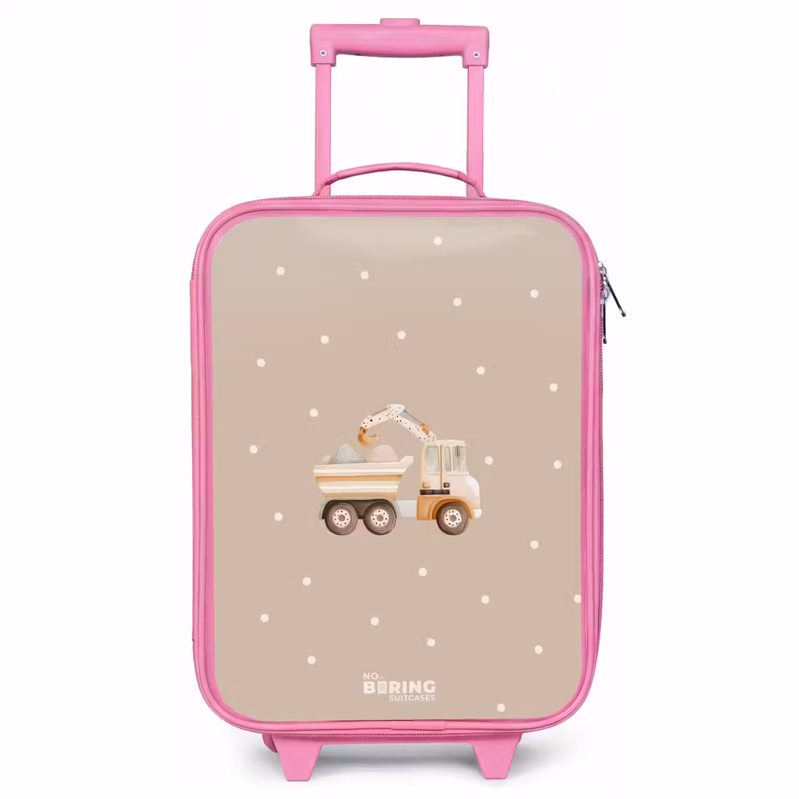 Valise enfant - Rose - Camion-benne jaune avec pierres et motifs à pois — 1