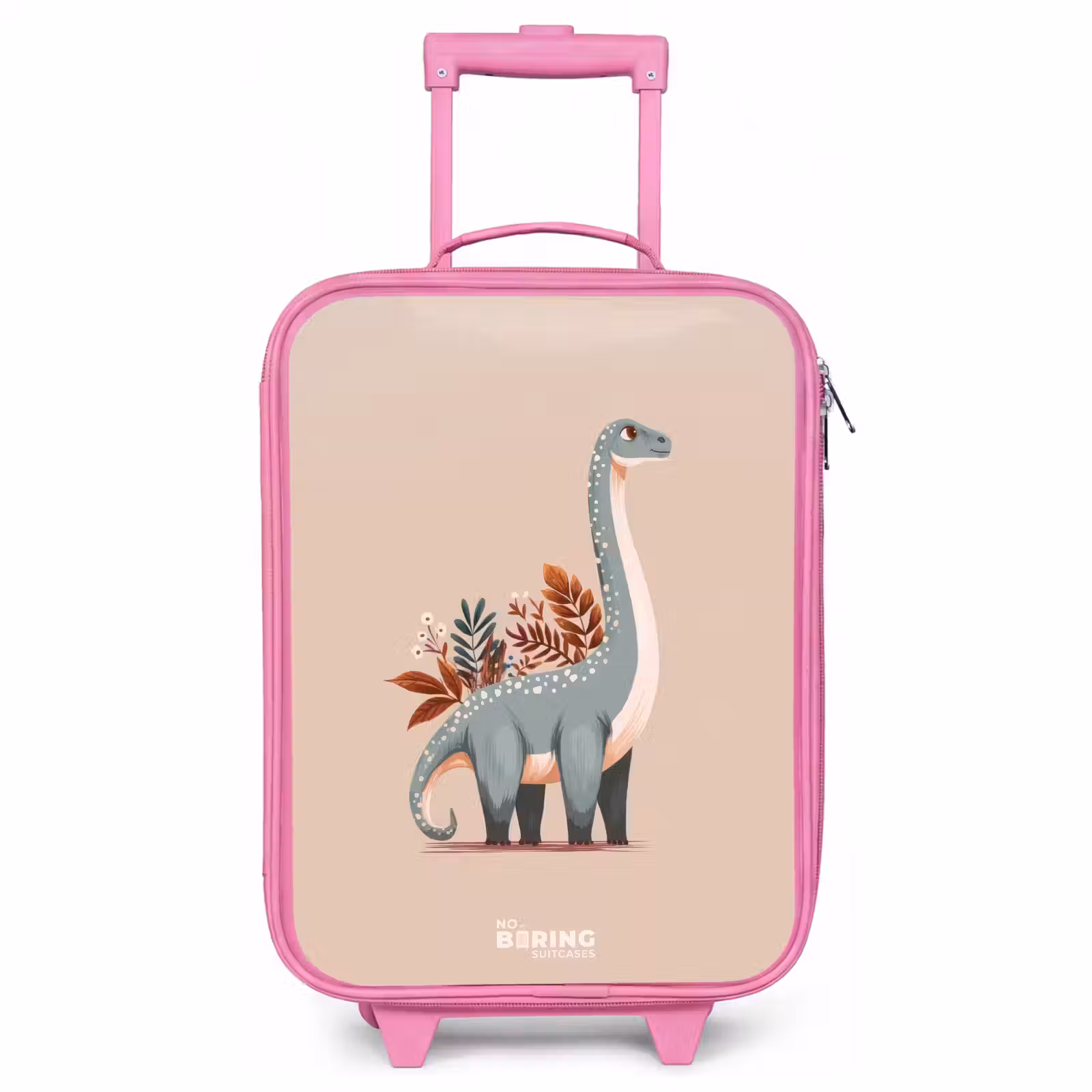 Valise enfant - Rose - Dinosaure bleu sur fond beige — 1