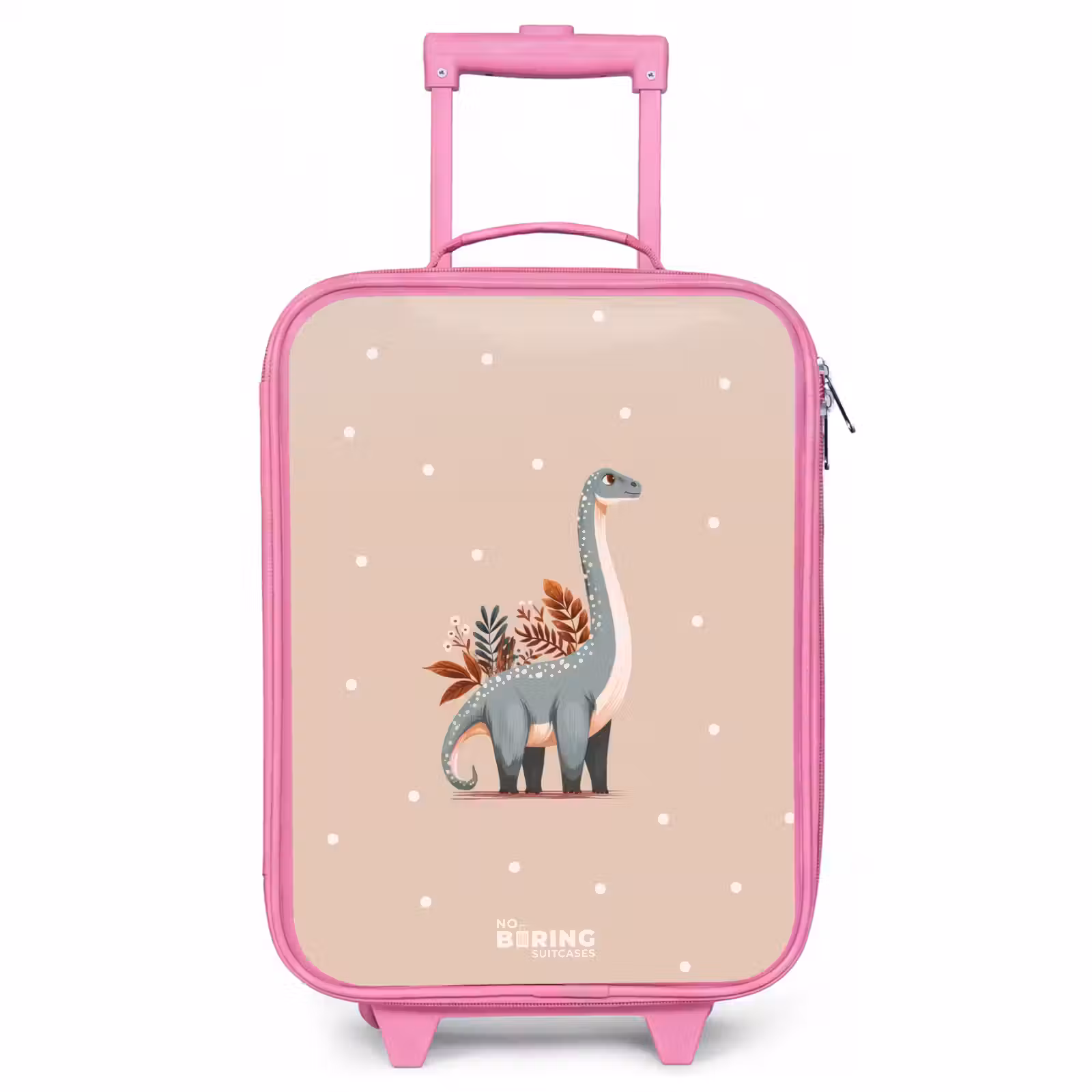 Valise enfant - Rose - Dinosaure bleu sur fond beige à pois — 1
