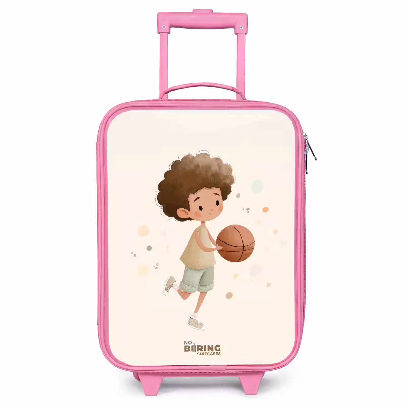 Valise enfant - Rose - Garçon avec un ballon de basket en couleur beige — 1