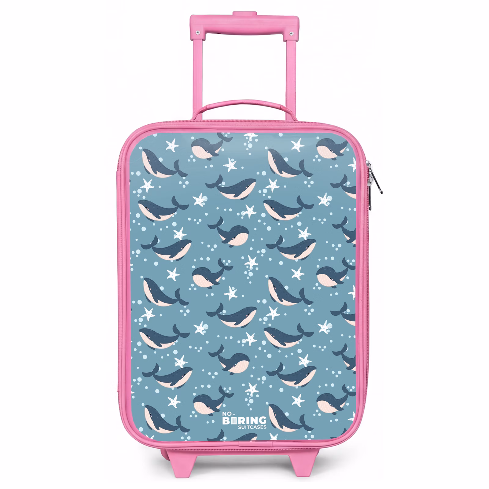 Valise enfant - Rose - Motif de baleine bleu foncé avec étoile de mer — 1