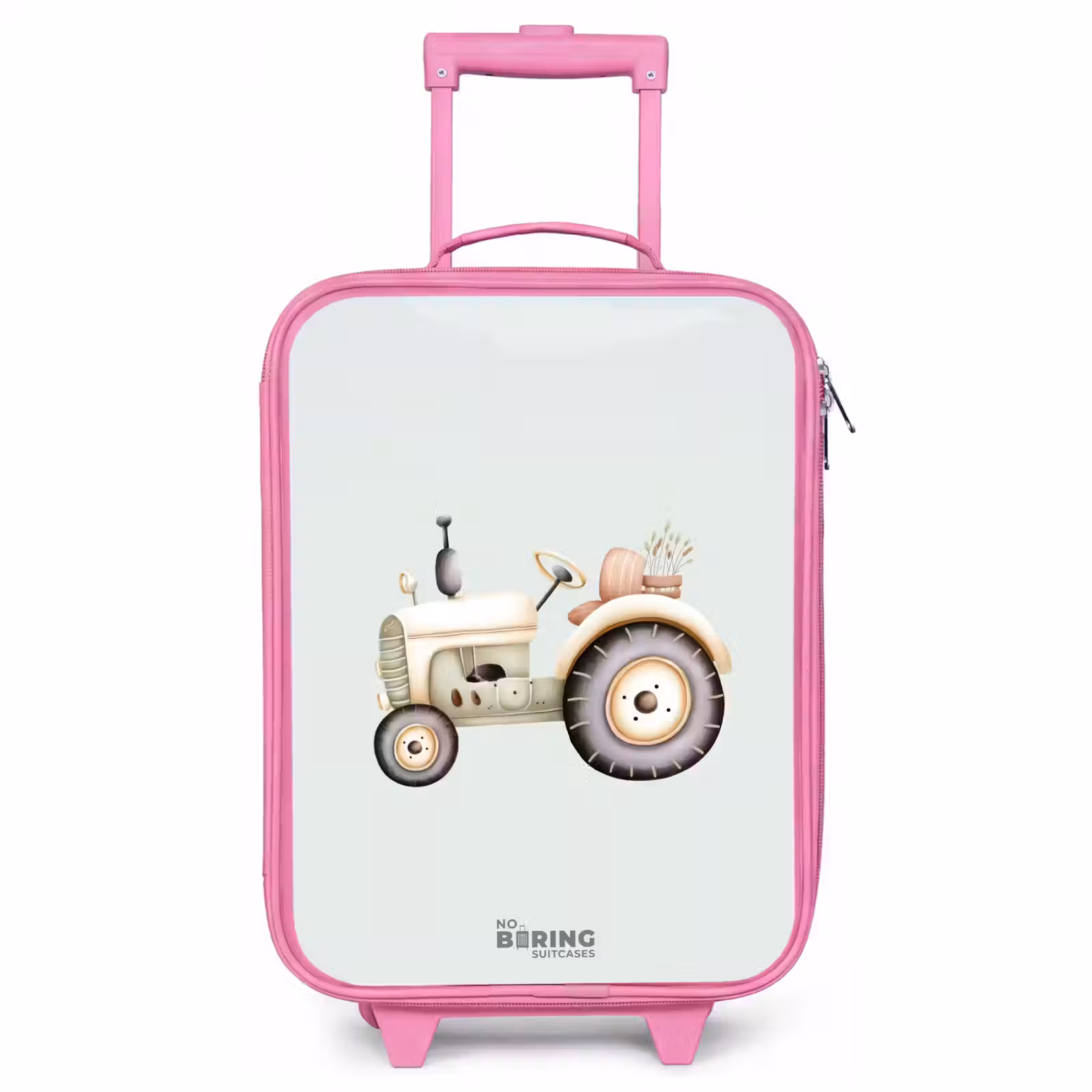 Valise enfant - Rose - Tracteur vintage beige aux couleurs vertes pastel — 1