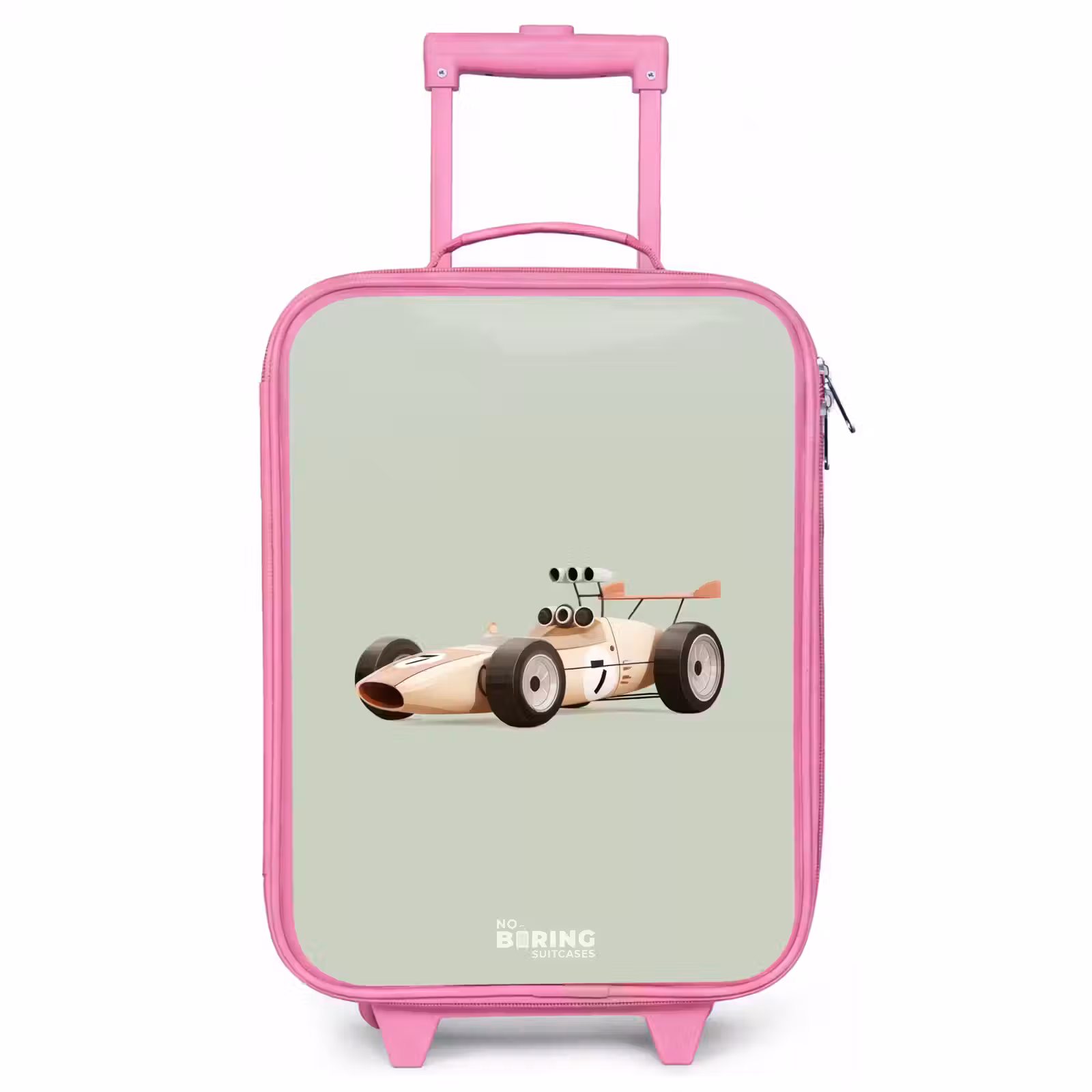 Valise enfant - Rose - Voiture de course rétro beige sur fond vert — 1