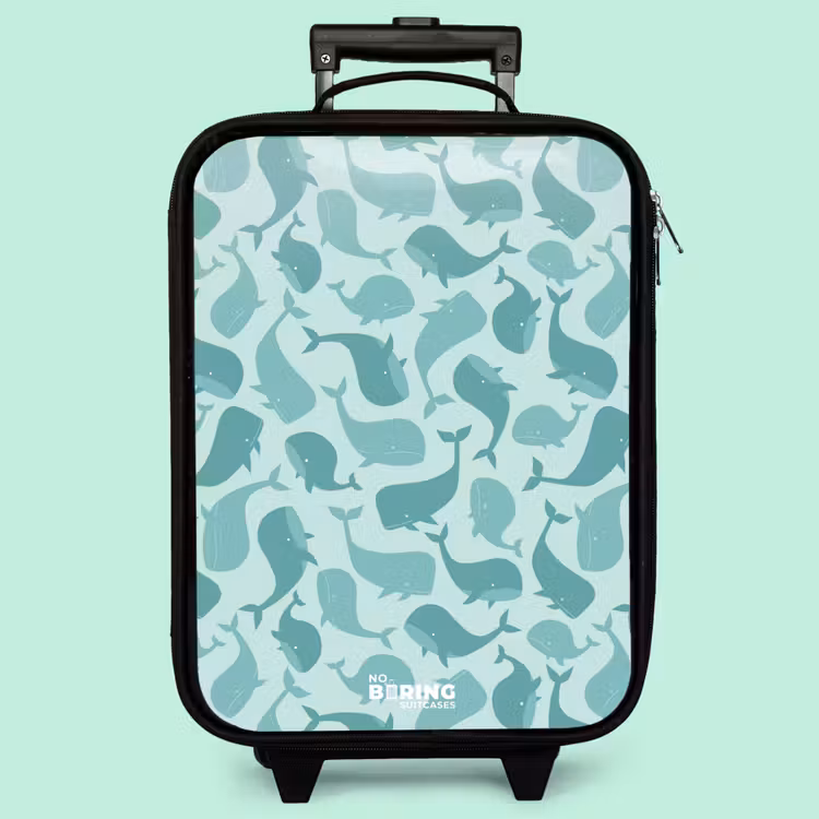 Valise enfant - Baleines stylisées dans des tons de vert de mer — 3