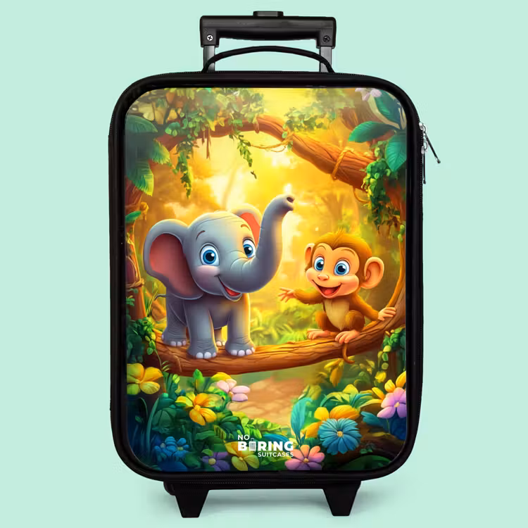 Valise enfant - Éléphant et singe dans une jungle colorée — 3