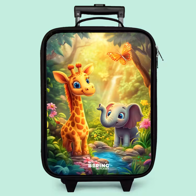 Valise enfant - Girafe et éléphant au bord d'un ruisseau dans la jungle — 3