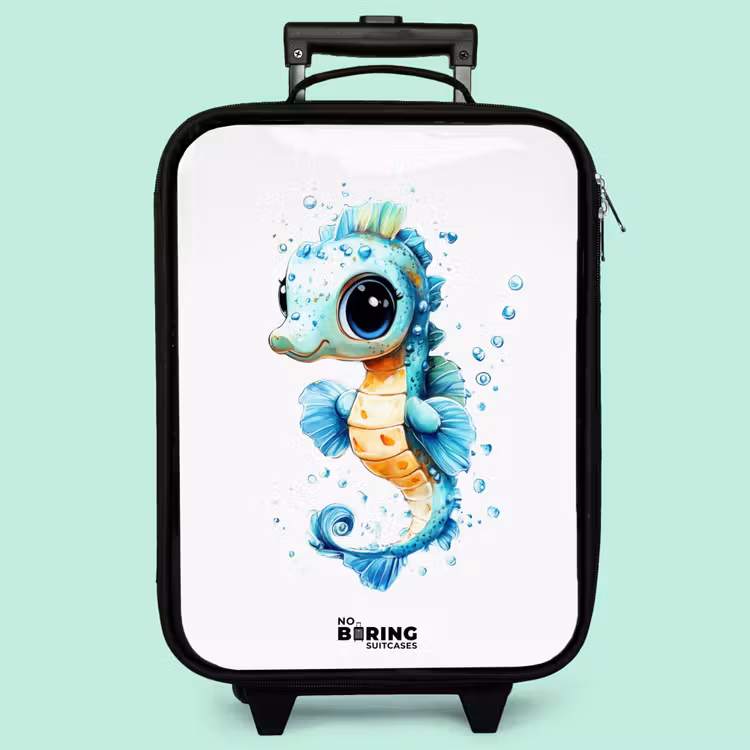 Valise enfant - Hippocampe bleu avec de grands yeux et des bulles — 3