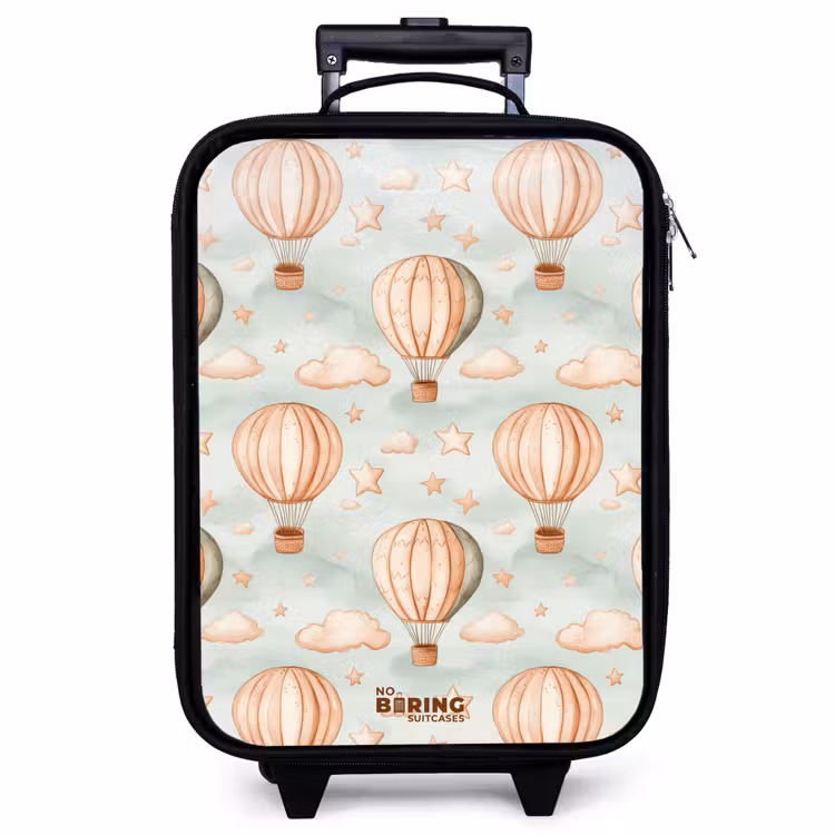 Valise enfant - Montgolfières vintage en sépia avec nuages et étoiles — 1