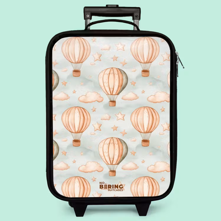 Valise enfant - Montgolfières vintage en sépia avec nuages et étoiles — 3