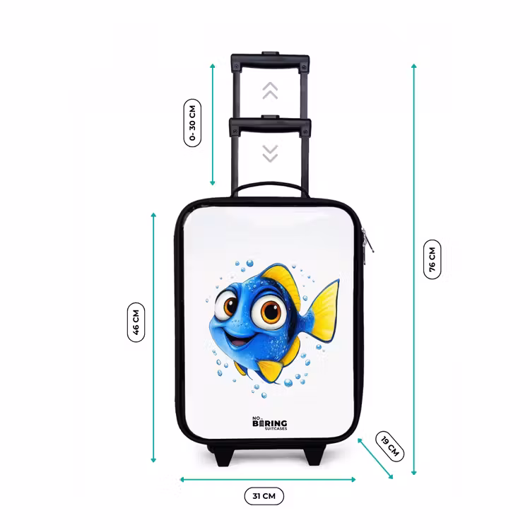 Valise enfant - Poisson bleu avec nageoires jaunes et regard joyeux — 7