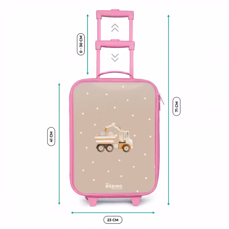 Valise enfant - Rose - Camion-benne jaune avec pierres et motifs à pois — 6