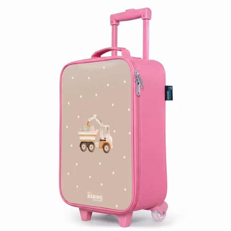 Valise enfant - Rose - Camion-benne jaune avec pierres et motifs à pois — 8