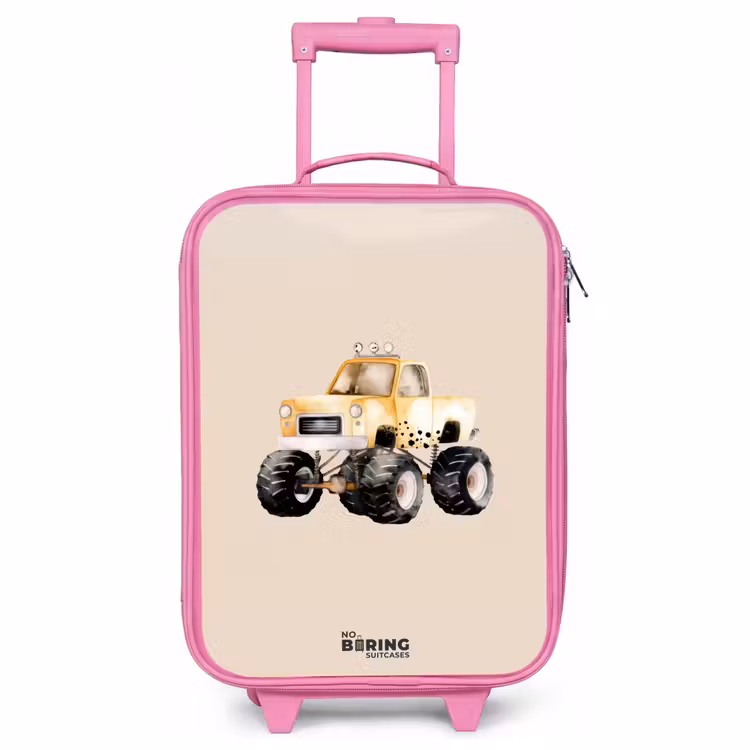Valise enfant - Rose - Camion monstre jaune sur fond beige — 1